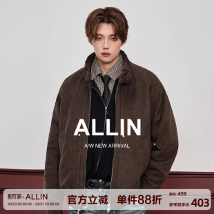 宽松外套 加厚保暖情侣立领工装 ALLIN 灯芯绒翻领毛领夹克男秋冬季