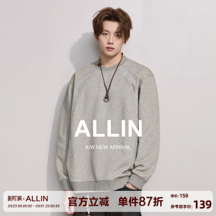 情侣上衣外套 字母刺绣拼接套头打底衫 ALLIN 重磅圆领卫衣男春秋季