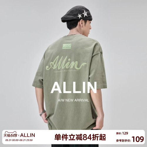 ALLIN品牌LOGO印花纯棉短袖T恤