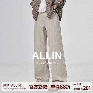 男春秋高街垂感宽松直筒阔腿长裤 cleanfit弯刀牛仔裤 子 美式 ALLIN