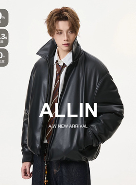ALLIN 黑色皮衣羽绒服外套男冬季情侣cleanfit痞帅机车防风皮夹克