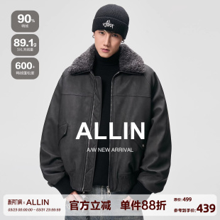 ALLIN 防风保暖PU皮衣机车服情侣夹克外套 可拆卸毛领羽绒服男冬季