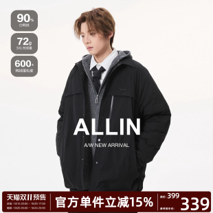 衬衫 宽松短款 领保暖外套黑色防寒情侣夹克 轻薄羽绒服男冬季 ALLIN