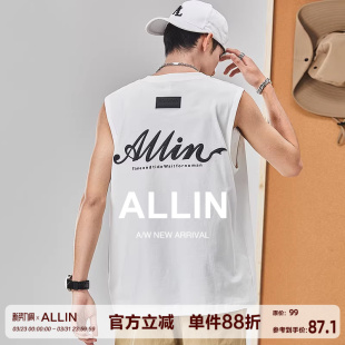 潮流坎肩上衣字母印花运动健身篮球背心 t恤男夏季 ALLIN 纯棉无袖