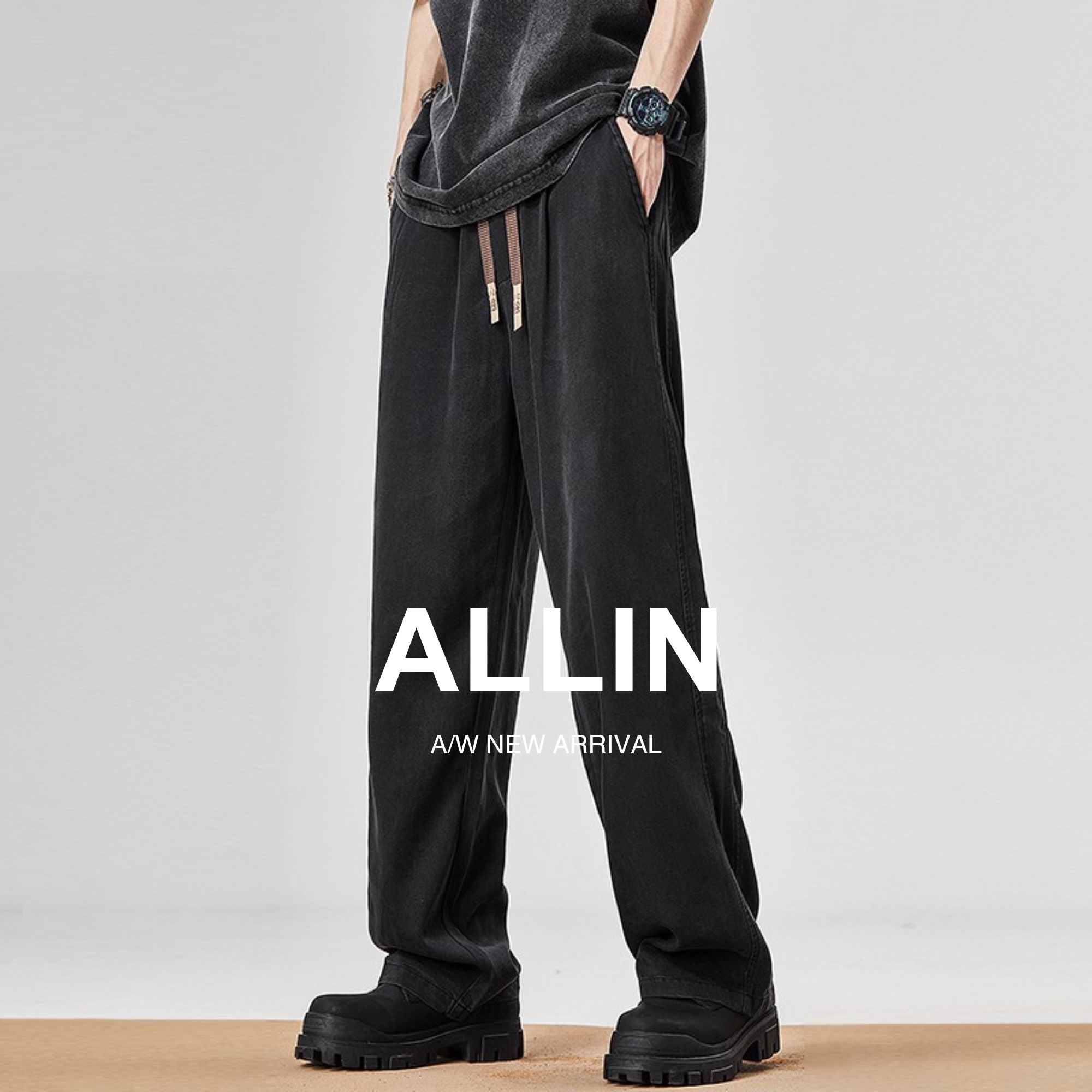 ALLIN天丝冰丝直筒阔腿牛仔裤