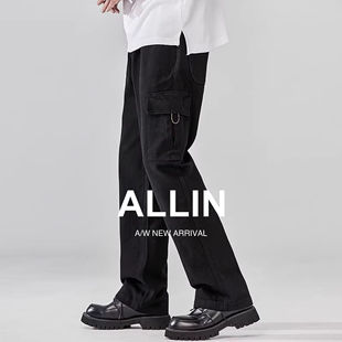 黑色休闲牛仔裤 裤 男秋冬季 高街潮牌宽松直筒阔腿工装 子 美式 ALLIN