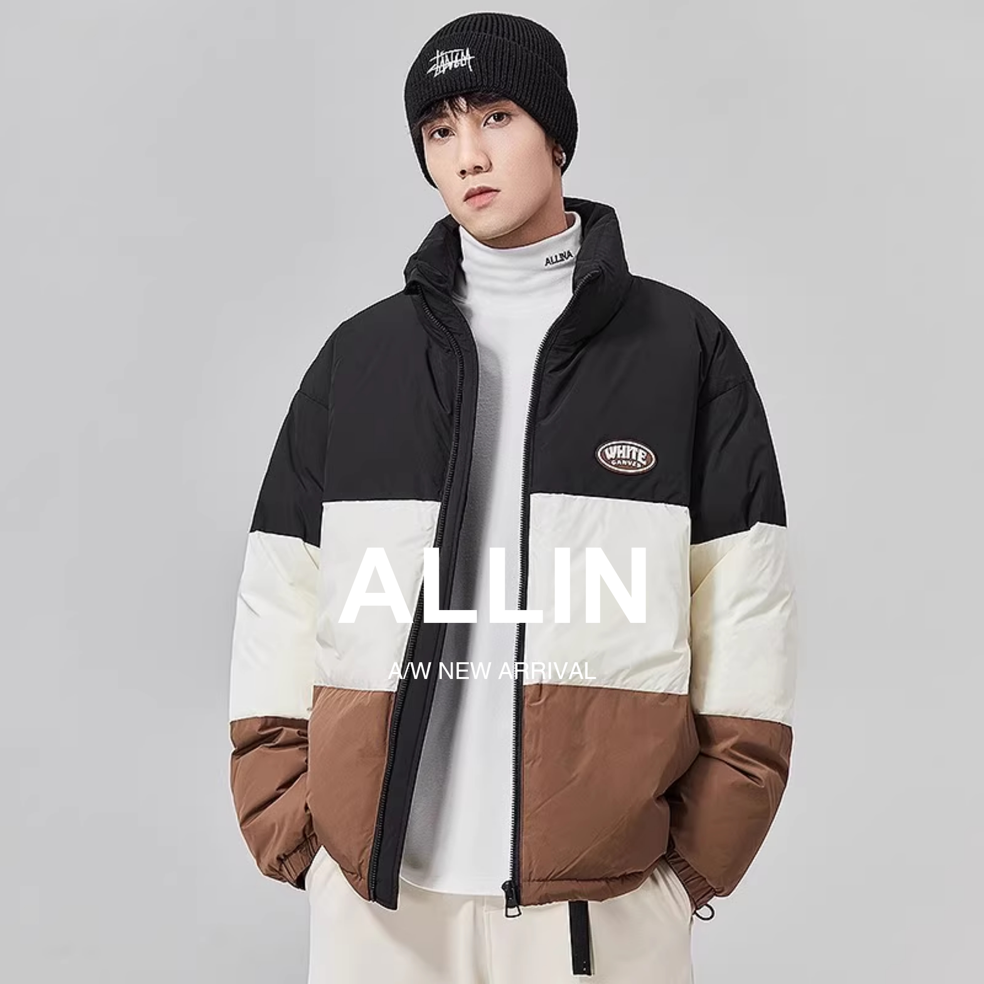 ALLIN拼接撞色鸭绒保暖羽绒服