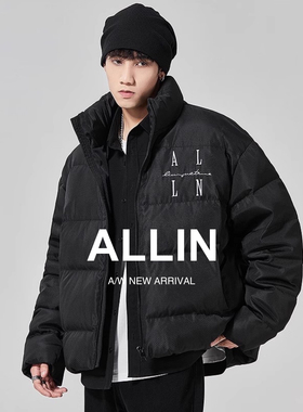 ALLIN 黑色鸭绒保暖羽绒服男美式复古冬季加厚防寒潮牌面包服外套