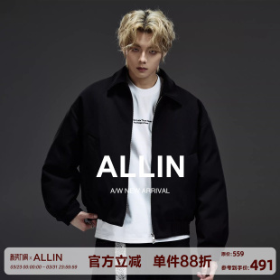 潮牌cleanfit翻领外套 情侣短款 ALLIN 黑色飞行夹克羽绒服男秋冬季