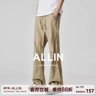 窄版 喇叭裤 微喇直筒休闲裤 卡其色cleanfit修身 子 男春秋美式 ALLIN