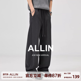 加绒加厚直筒宽松运动长裤 ALLIN 美式 男秋冬季 子 重磅休闲弯刀卫裤