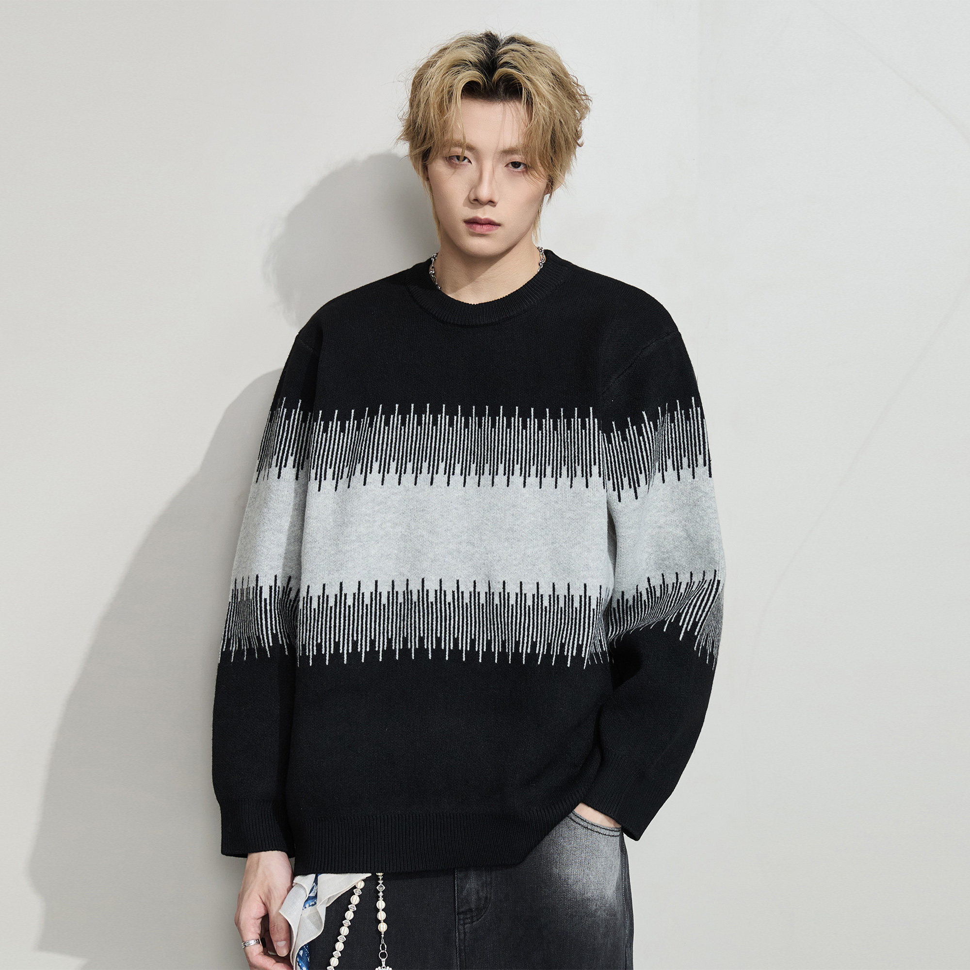 ALLIN 美式混色撞色毛衣男生秋冬潮牌慵懒百搭针织衫情侣宽松外套,男装,针织衫/毛衣,淘宝优惠券,粉丝福利购,淘宝优惠卷