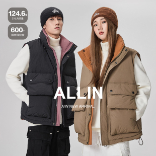 加厚保暖鸭绒背心短款 羽绒服马甲男女冬季 立领情侣外套 工装 ALLIN