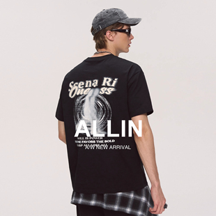 潮牌短袖 青少年潮流重磅半袖 t恤男款 新款 情侣上衣 2025夏季 ALLIN