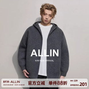 外套男春秋情侣潮牌cleanfit慵懒毛衣连帽外套 针织开衫 ALLIN 美式