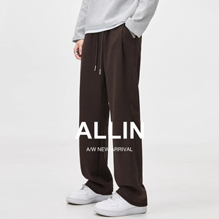 ALLIN 重磅含绵羊毛卫裤男春秋垂感直筒微喇裤子休闲抽绳弯刀长裤