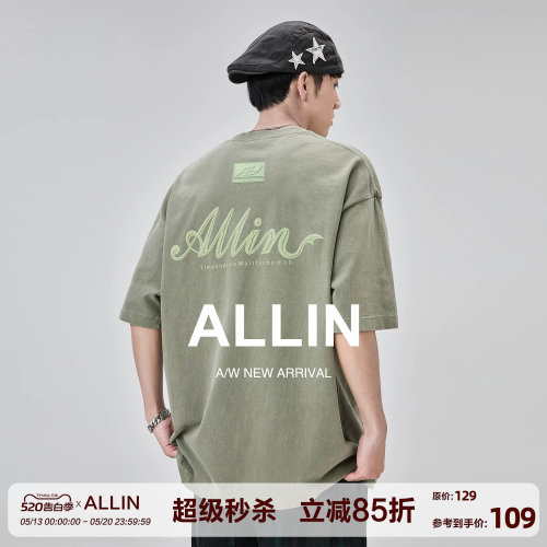 ALLIN品牌LOGO印花纯棉短袖T恤