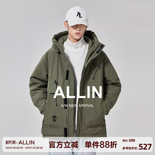 美式 连帽鸭绒羽绒服男冬季 潮牌登山服加厚保暖休闲外套 工装 ALLIN