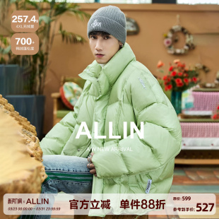 宽松面包服立领外套 加厚保暖短款 ALLIN 潮牌字母刺绣羽绒服男冬季