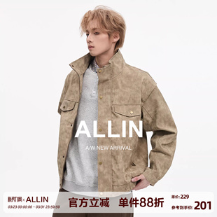 ALLIN 复古cleanfit夹克 座山蟒机车服男春秋情侣潮牌皮衣外套美式