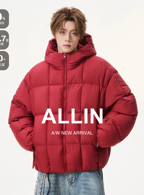 ALLIN 情侣90羽绒服男冬季连帽短款加厚保暖面包服红色本命年外套