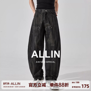 男春秋直筒垂感复古高街宽松运动长裤 弯刀休闲裤 子 潮牌美式 ALLIN