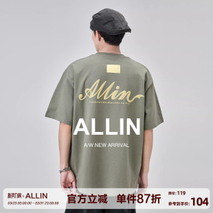 体恤休闲宽松上衣 t恤男圆领潮牌字母印花半袖 ALLIN 重磅纯棉短袖