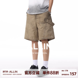 外穿薄款 男夏季 五分裤 拼接美式 子 ALLIN 高街中裤 纯棉水洗潮牌短裤
