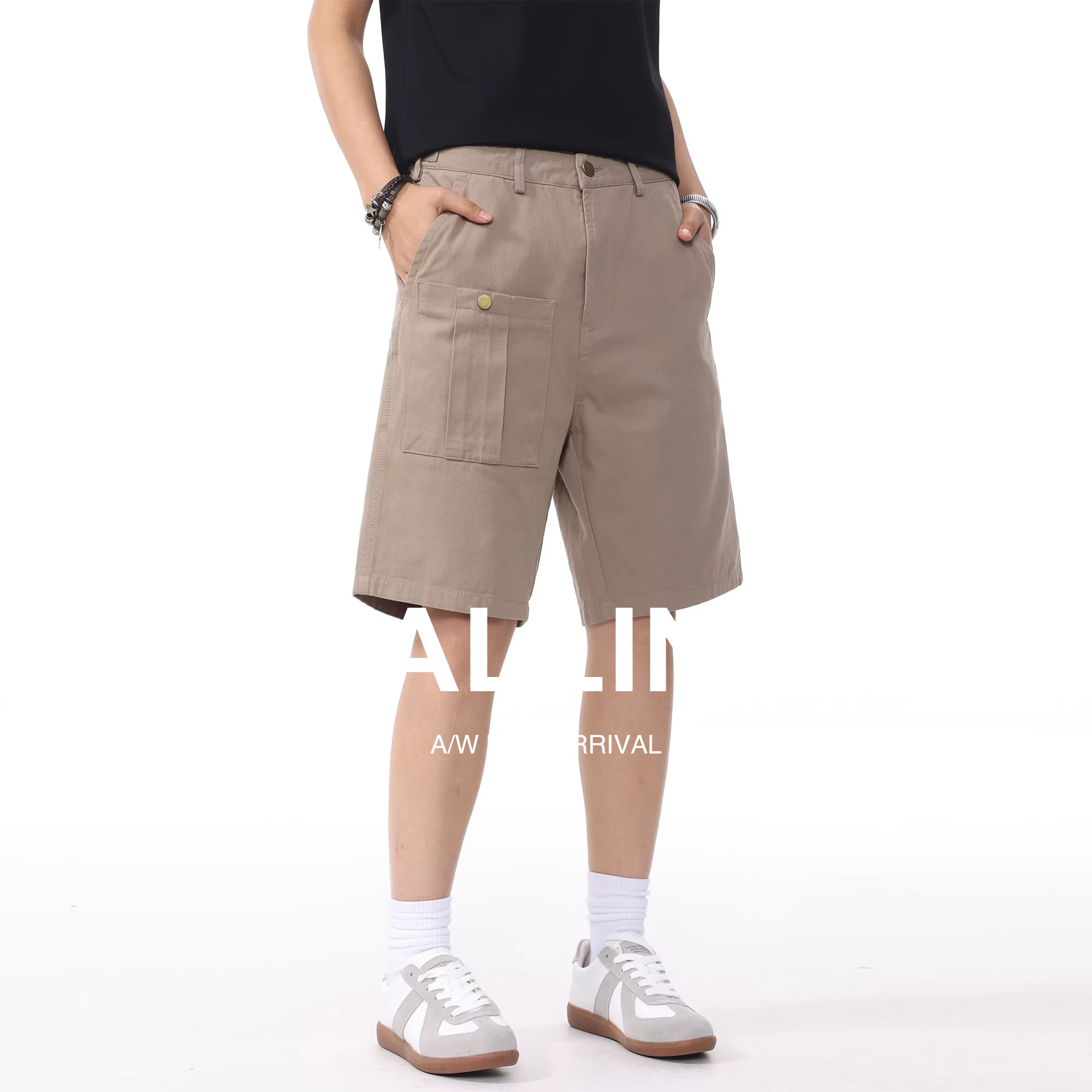 ALLIN 灰色休闲短裤男夏季外穿薄款纯棉中裤子潮牌宽松直筒五分裤