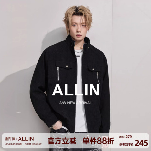 宽松外套 潮牌cleanfit高级感情侣工装 ALLIN 黑色立领夹克男春秋季
