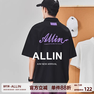 夏季 ALLIN 男士 POLO衫 字母立体印花潮牌宽松翻领T恤 纯棉重磅短袖