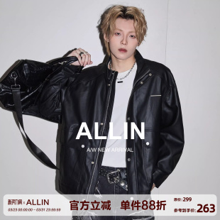皮夹情侣高级感黑色皮夹克 美式 ALLIN 飞行员机车皮衣外套男春秋季