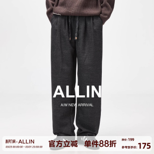 复古阔腿高街宽松抽绳长裤 男春秋美式 子 潮牌垂感黑色休闲裤 ALLIN