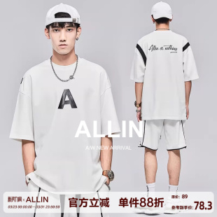 男士 时尚 运动套装 ALLIN 薄款 短裤 夏季 休闲宽松搭配帅气 青少年短袖
