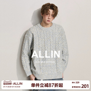 ALLIN 情侣慵懒风混色毛衣男春秋保暖圆领套头针织衫休闲毛线上衣