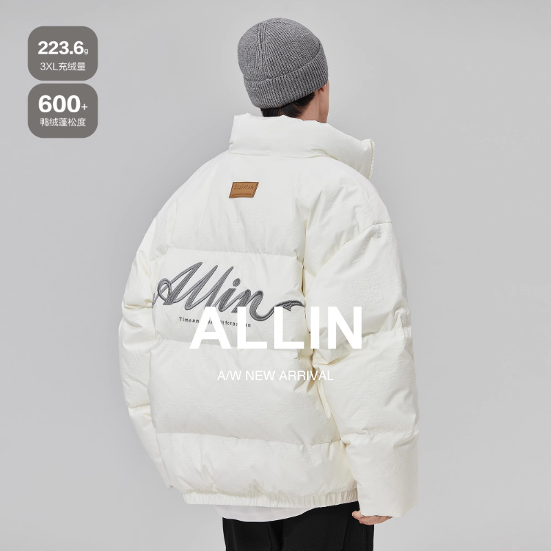ALLIN鸭绒字母刺绣短款羽绒服