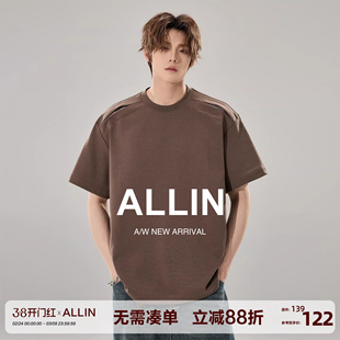 ALLIN 潮牌美式解构cleanfit短袖T恤男夏季圆领宽松情侣重磅上衣