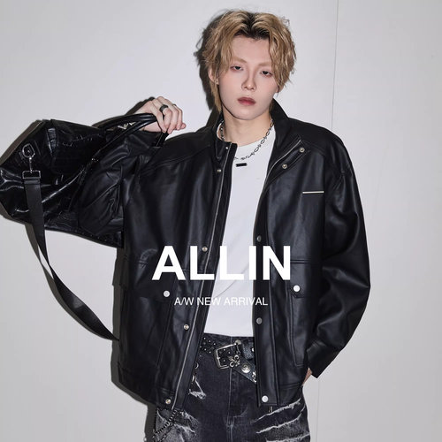 ALLIN 飞行员机车皮衣外套男春秋季美式皮夹情侣高级感黑色皮夹克