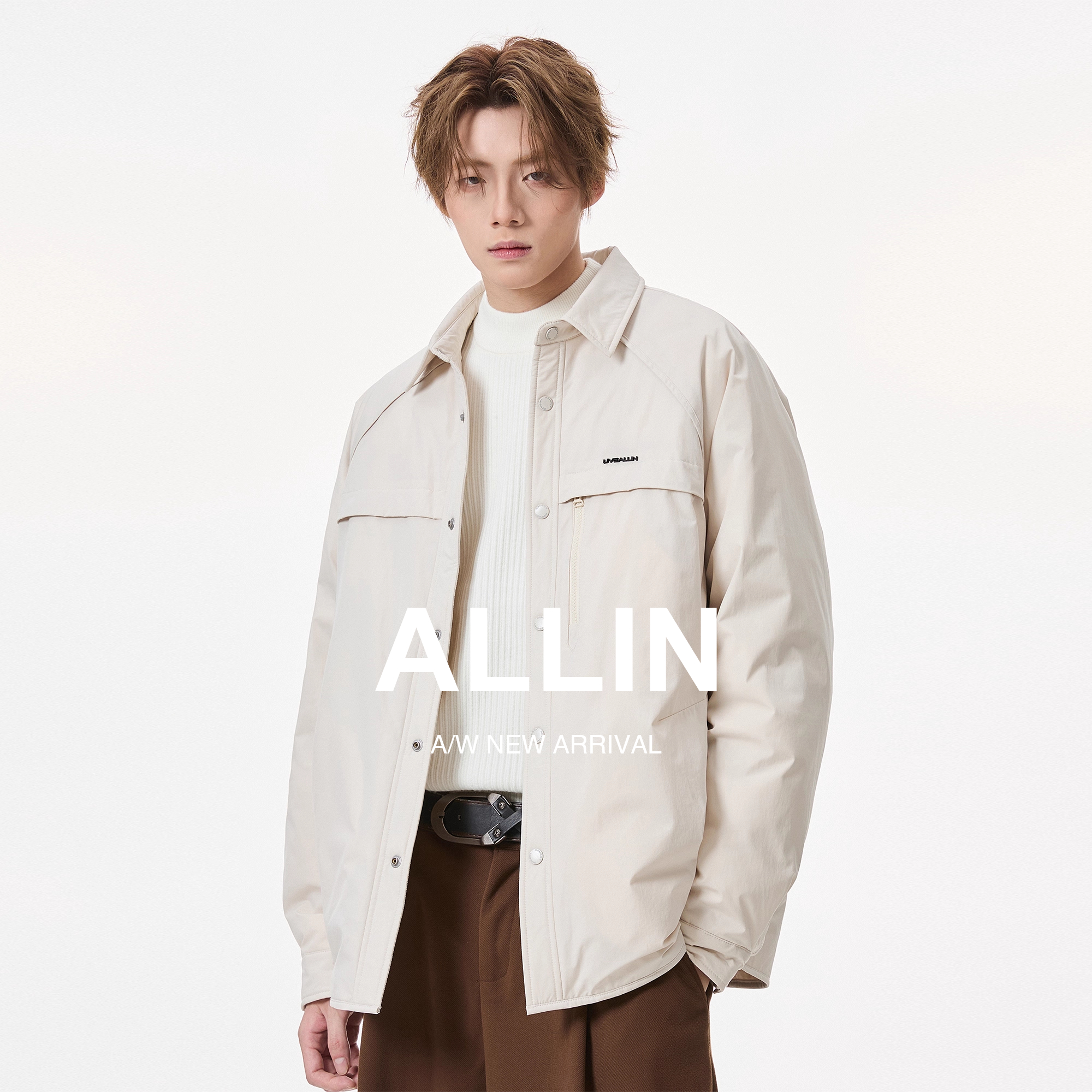 ALLIN 90鸭绒衬衫翻领羽绒服男冬季轻薄保暖外套短款防寒情侣夹克