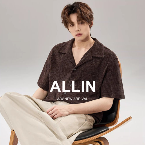 ALLIN 古巴领肌理感短袖衬衫男夏季老钱风休闲半袖宽松高级感衬衣