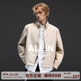美式 外套男春秋季 高街潮牌cleanfit夹克 高级感S型拉链短款 ALLIN
