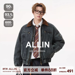 ALLIN 底特律cleanfit翻领羽绒服男冬季情侣水洗工装牛仔夹克外套