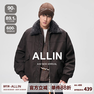 ALLIN 防风保暖PU皮夹克情侣翻领外套 可拆卸毛领皮衣羽绒服男冬季