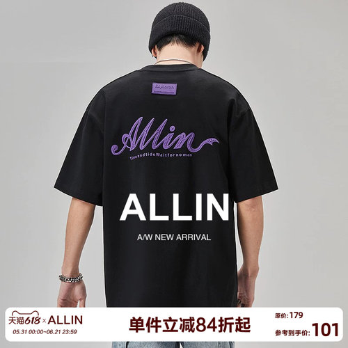 ALLIN品牌LOGO印花纯棉短袖t恤
