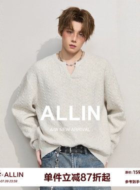 ALLIN cleanfit情侣毛衣男生春秋含羊毛打底针织衫慵懒麻花纹外套