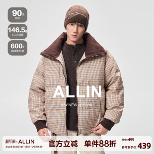 外套 保暖加厚面包服情侣立领短款 ALLIN 格子高领防寒羽绒服男冬季