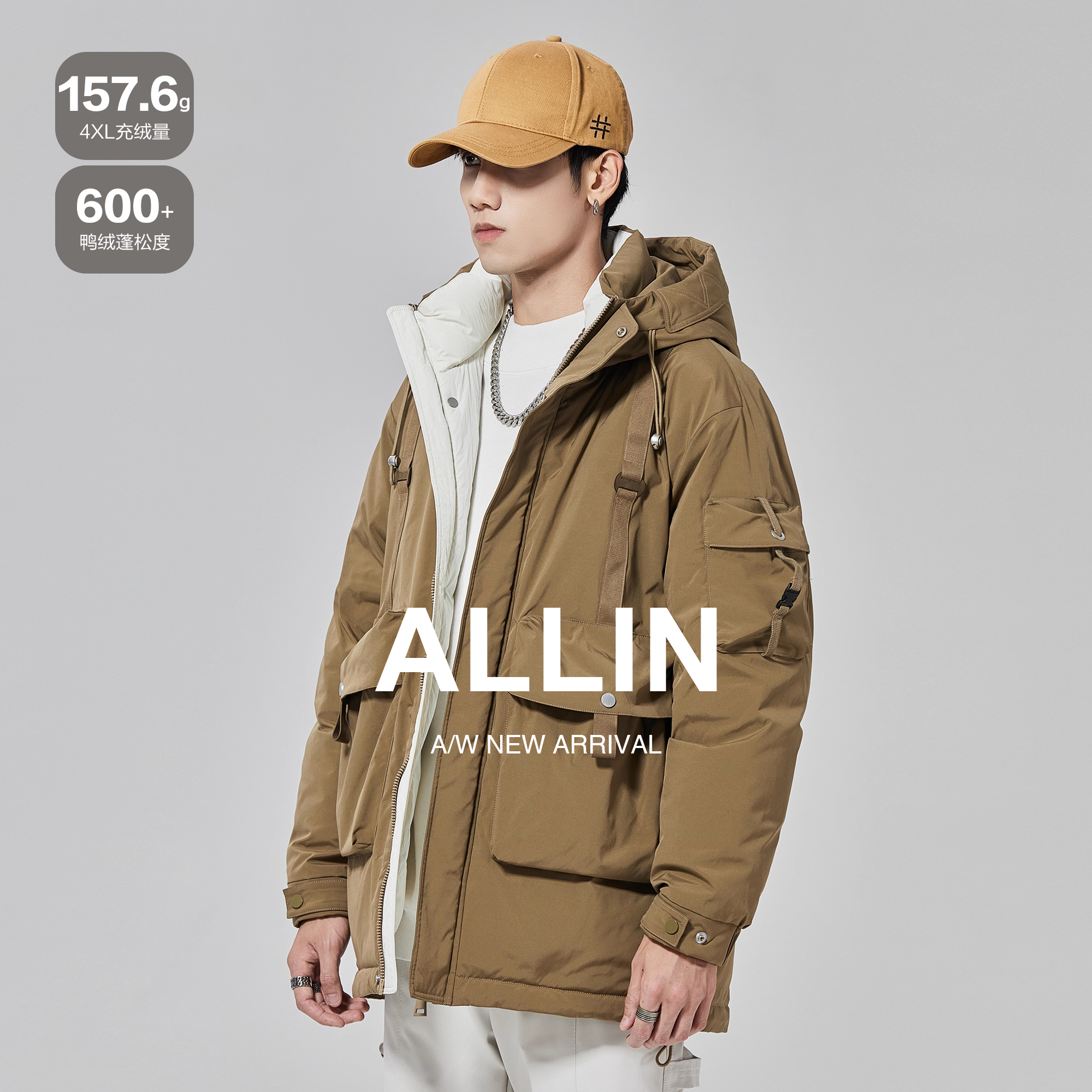 ALLIN工装休闲鸭绒冲锋衣羽绒服