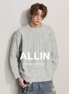 ALLIN 情侣慵懒风混色毛衣男春秋保暖圆领套头针织衫休闲毛线上衣