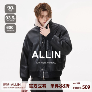 ALLIN 保暖防风机车情侣外套 羊羔绒毛翻领皮衣夹克羽绒服男生冬季