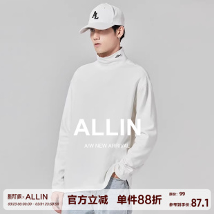 ALLIN 纯色百搭内搭情侣上衣 半高领t恤男春秋宽松落肩基础打底衫